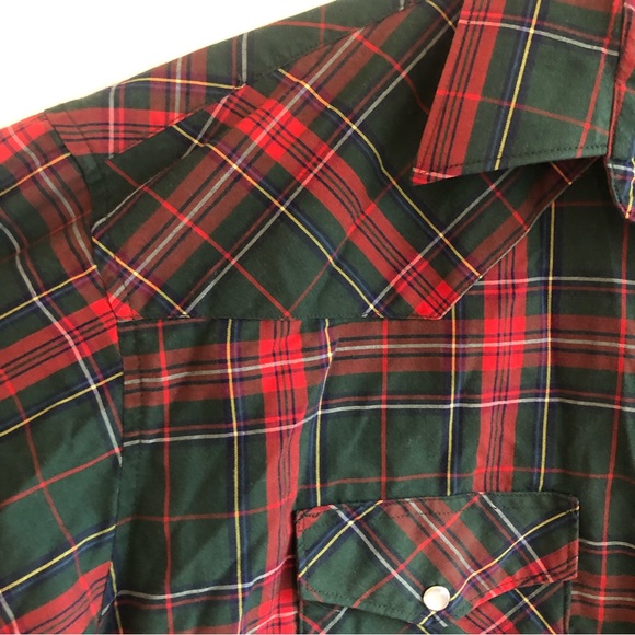 Wrangler Vintage Red Green Plaid Cotton button up X-LONG TAILS 17-36 TALL - Picture 4 of 13